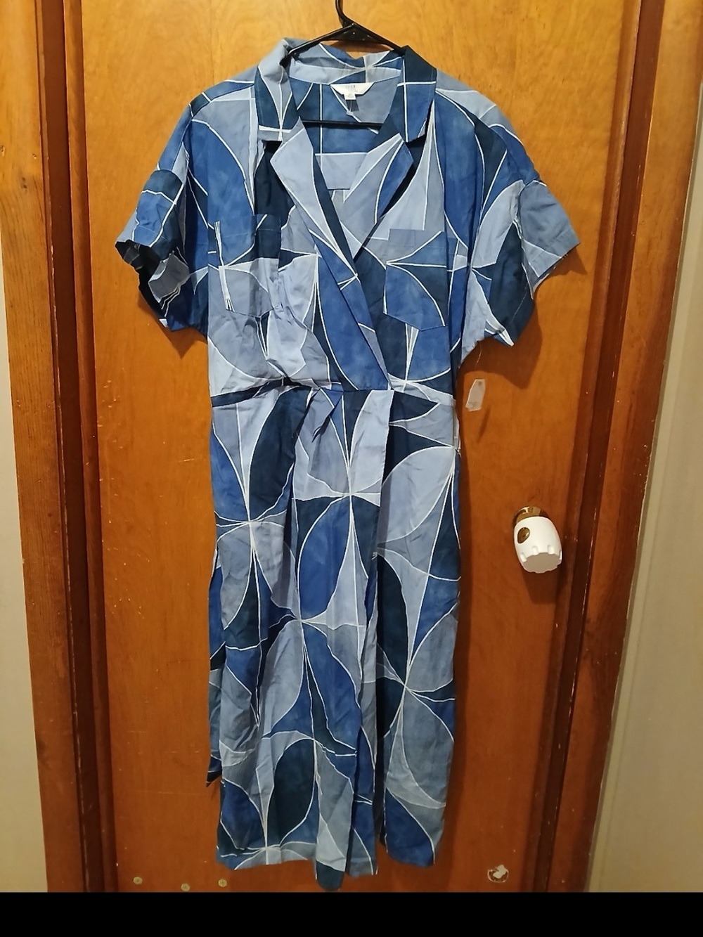 Time and Tru Blue Geometric Midi Shirt Dress